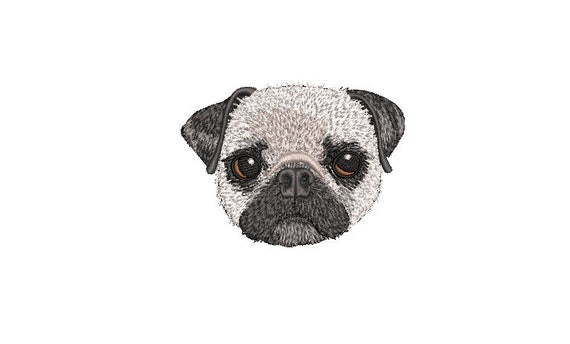 Pug Puppy Portrait Machine Embroidery File design - 4x4 inch hoop - Dog Embroidery Design - Instant download