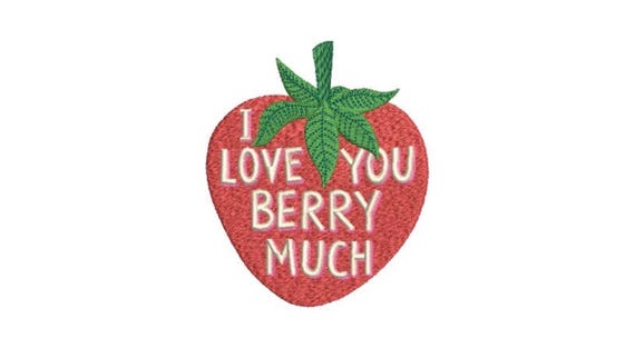 Strawberry Embroidery - I Love You Machine Embroidery File design 4 x 4 inch hoop Makes a great Patch - Instant download