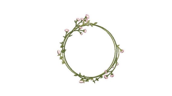 Pink Flower Circle Wreath- Machine Embroidery File design - 4x4 inch hoop - monogram Frame - Instant download