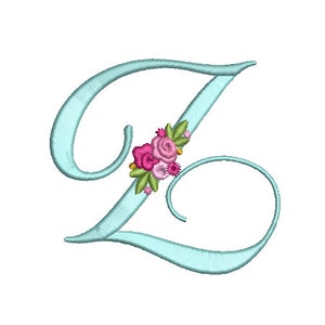 Pretty Rose Script LETTER Z Máquina Bordado Diseño de Archivo - 5 x 7 pulgadas aro - Diseño Monogram