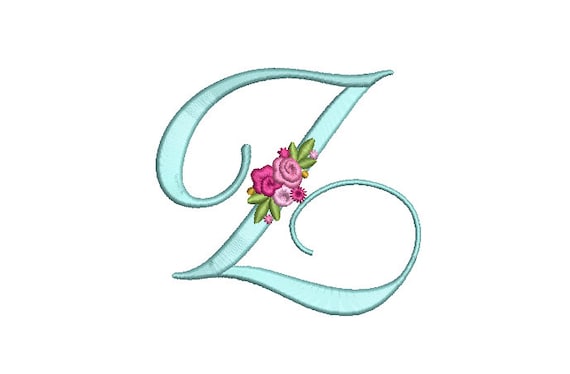 Pretty Rose Script LETTER Z  Machine Embroidery File design - 5 x 7 inch hoop - Monogram design