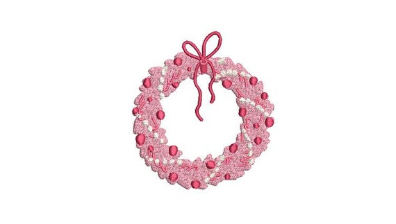 Pink Wreath Christmas Embroidery - Machine Embroidery File design - 4x4 inch hoop - Xmas Embroidery Design