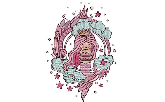 Birthday Mermaid Embroidery Design - Machine Embroidery Mermaid File design - 5x7 inch hoop - Instant download