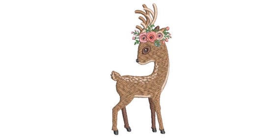 Deer & Flowers  Machine Embroidery File design - 4x4 inch hoop - Fawn Embroidery Design