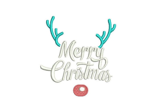 Merry Christmas Embroidery - Rudolph Reindeer Deer Silhouette Machine Embroidery File design 5x7 inch hoop