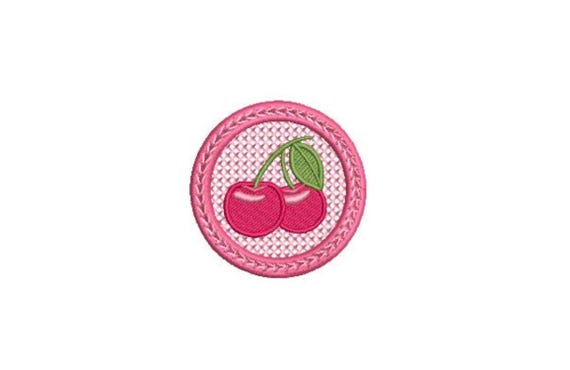 Crafty Cherry Round Patch Embroidery Design - Machine Embroidery Instant Download File - Cherries Embroidery 2.5 inches Round