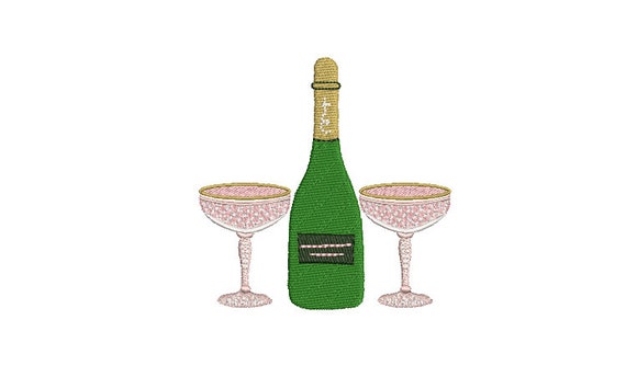 Champagne and pink crystal glasses - Machine Embroidery File design  - 4x4 hoop - Wedding Embroidery