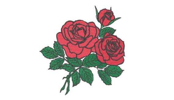 Red Roses Machine Embroidery File design - 5 x 7 inch hoop - Instant download