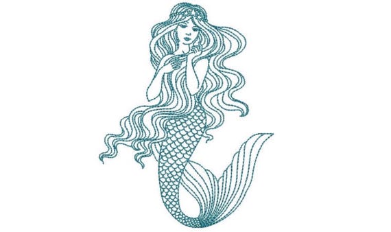 Mermaid Machine Embroidery File design - 5x7 hoop -  instant download - Redwork Mermaid