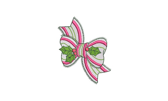 Holly Bow Embroidery Design - Christmas Machine Embroidery File - design 4x4 inch hoop - Xmas Embroidery Design