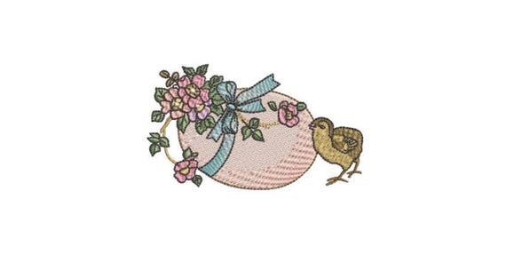 Vintage Easter egg and chick - Machine Embroidery File design - 4x4 inch hoop - Easter Embroidery