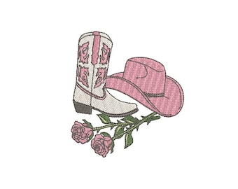 Cowgirl Rose -Cowboy Hat and Boots Machine Embroidery File design - 4x4 inch hoop - Monogram Frame