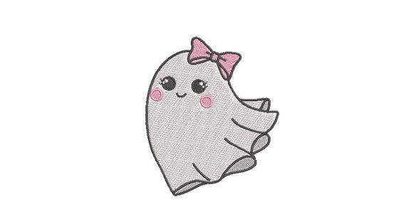 Ghost Embroidery Design - Pretty Bow Ghost Machine Embroidery File design 4x4 inch hoop - Halloween - instant download