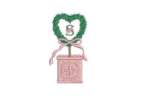 Boxwood Heart Topiary Tree Embroidery Design -  Machine Embroidery File design - 4 x 4 inch hoop - Instant Download - Letters not included