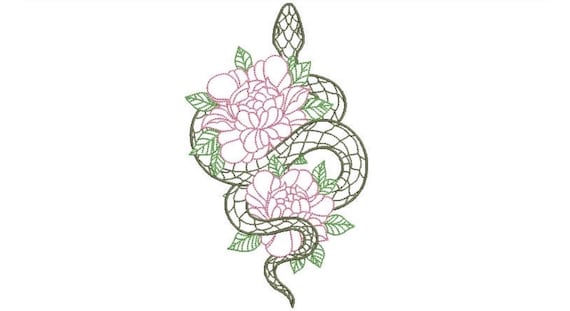 Snake Flowers Outline Embroidery Design -  Modern Machine Embroidery File design - 5x7 inch hoop - instant download