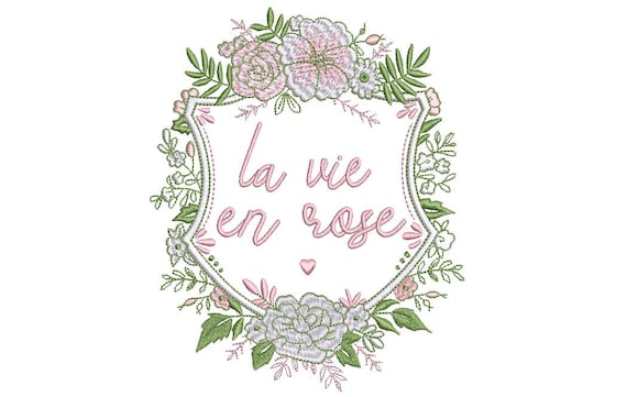 La vie en rose Crest Machine Embroidery File design 5x7 inch hoop - Monogram Frame