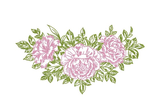 Roses Machine Embroidery File design - 5x7 inch hoop - instant download - Flower Embroidery Design