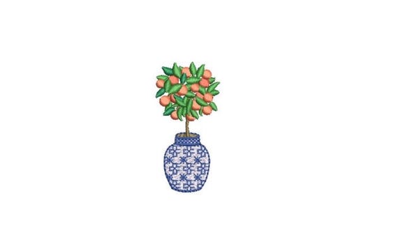 Chinoiserie Orange Topiary Tree Filled Machine Embroidery File design - 3x3 inch hoop - monogram embroidery