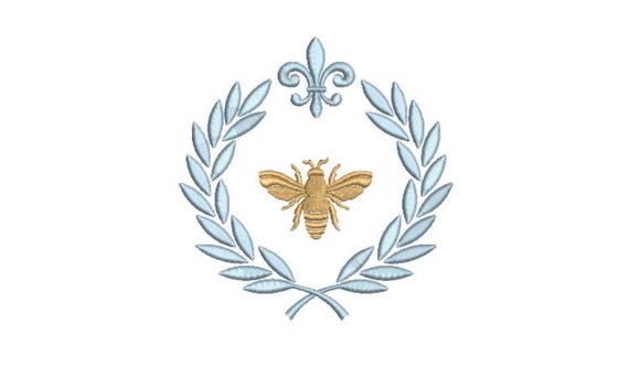 French Bee Laurel - Monogram Frame -Embroidery File design - 5x7 inch hoop