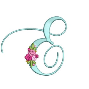 Pretty Rose Script LETTER E Machine Embroidery File design - 5 x 7 pulgadas hoop - Monogram design