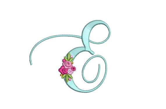 Pretty Rose Script LETTER E  Machine Embroidery File design - 5 x 7 inch hoop - Monogram design