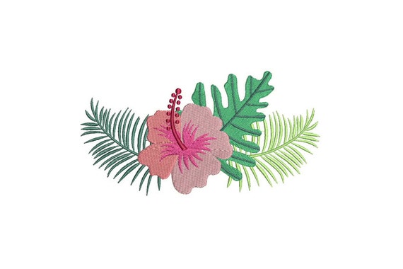 Tropical Hibiscus Flower Arrangement Machine Embroidery File design 5x7 inch hoop