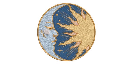 Sun and Moon Machine Embroidery File design 5 x 7 inch hoop - instant download = Celestial Embroidery Design