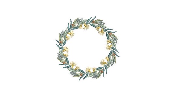 Eucalyptus Flower Wreath- Machine Embroidery File design - 4x4 inch hoop - monogram Frame - Instant download