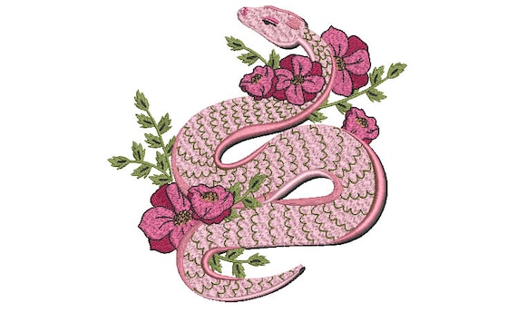 Pink Snake Flowers Embroidery Design -  Urban Machine Embroidery File design - 7x12 inch hoop - instant download