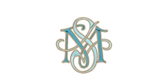 Antique S M Scroll Monogram -  Machine Embroidery File design - 4x4 inch hoop - Vintage Monogram