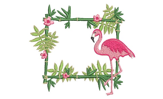 Flamingo Bamboo Monogram Frame -Machine Embroidery File design - 6x10 hoop - instant download