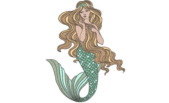 Mermaid embroidery Design - Mermaid Machine Embroidery File design - 8x12 inch hoop - Seafoam