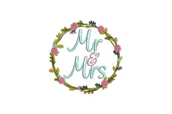 Mr & Mrs Wreath Machine Embroidery File design -  5x7 inch hoop -  Wedding Embroidery Design