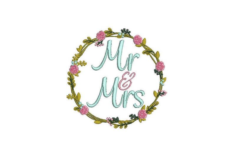 Mr  mrs wreath machine embroidery file design 5x7 inch hoop  etsy