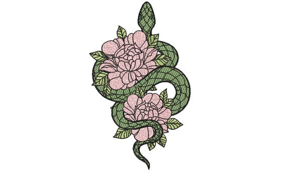 Snake Flowers Filled Embroidery Design -  Modern Machine Embroidery File design - 5x7 inch hoop - instant download