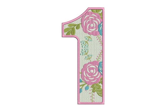 Number 1 embroidery - ONE - Floral - First Birthday-  Machine Embroidery File design - 5x7 hoop - embroidery design