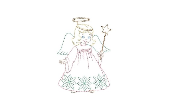 Vintage Xmas Colorwork Angel - Machine Embroidery File design - 4x4 inch hoop - instant download