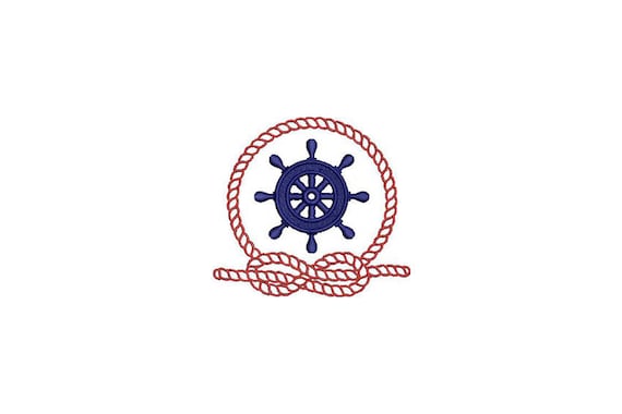 Ships Wheel and Rope Nautical Machine Embroidery File design 4x4 inch hoop - Monogram