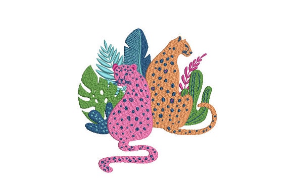 Leopards And Tropical Plants Machine Embroidery File design - 6x10 inch hoop - Leopard Design - instant download