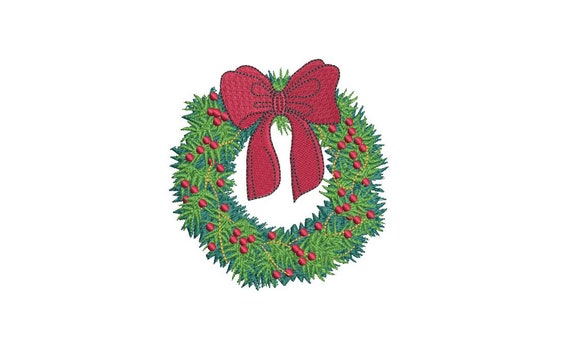 Holly Wreath Christmas Embroidery - Machine Embroidery File design - 4x4 inch hoop - Christmas Embroidery Design