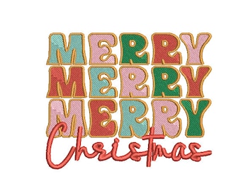 Merry Merry Merry Christmas Embroidery - Machine Embroidery File design  - 5x7 inch hoop - Xmas Embroidery