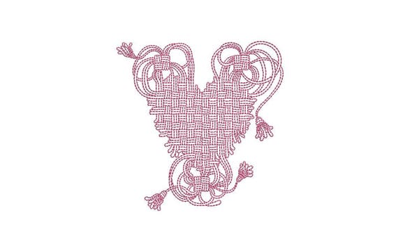 Woven Macrame Folksy Heart Machine Embroidery File design 4 x 4 inch hoop - instant download