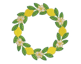 Lemon Wreath - Machine Embroidery File design -5 x 7 inch hoop - Instant Download - Lemon Embroidery Design