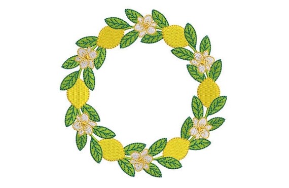 Lemon Wreath - Machine Embroidery File design -5 x 7 inch hoop - Instant Download - Lemon Embroidery Design