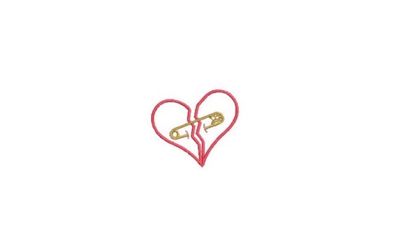 Safety Pin Heart - 5cm - Machine Embroidery File design - 4x4 inch hoop - Loveheart Embroidery Design