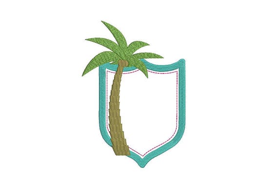 Palm Tree Crest Machine Embroidery File design 5x7 inch hoop - Monogram Frame - instant download