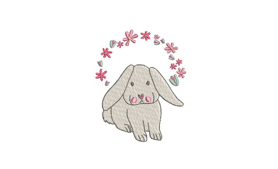 Flower Bunny Machine Embroidery File design - 4x4 inch hoop - Easter Embroidery Design