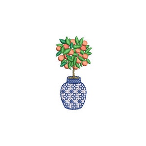 Chinoiserie Orange Topiary Tree Filled Machine Embroidery File design - 3x3 inch hoop - monogram embroidery