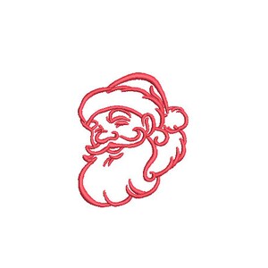 Può includere: Un contorno rosso del viso di Babbo Natale con barba bianca e cappello.