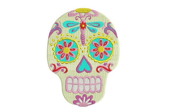 Skull Embroidery - Machine Embroidery Boho Gypsy Mexican Sugar Skull Bohemian Machine Embroidery File design 5x7 hoop